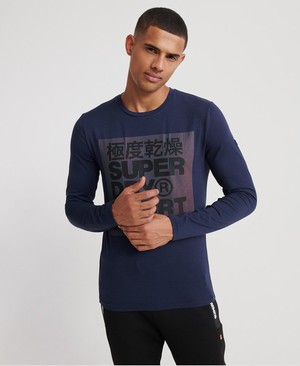 Superdry Core Graphic Hosszú Ujjú Férfi Pólók Sötétkék | JTRUY7568